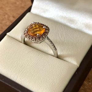Citrine and Diamond Ring in 10k White Gold Sz7